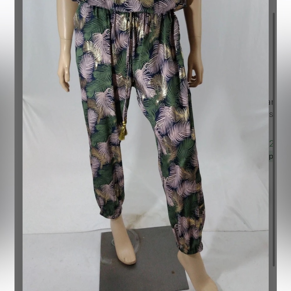 BLUE ISLAND Leaf Gold Harem Drawstring Pant L